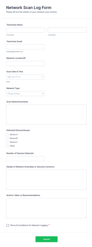 Network Scan Log Form Template