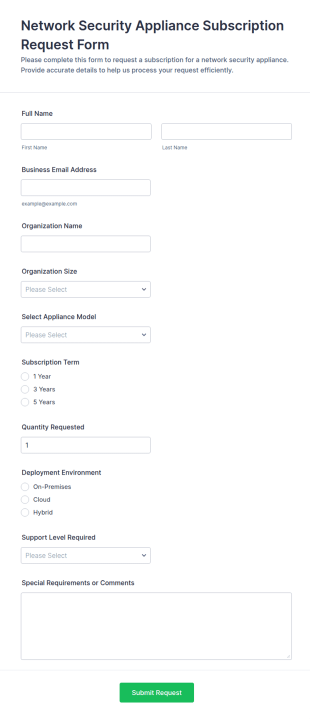 Network Security Appliance Subscription Request Form Template