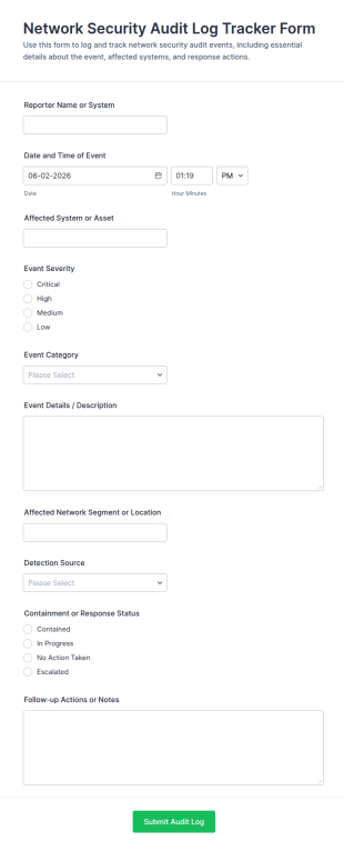 Network Security Audit Log Tracker Form Template
