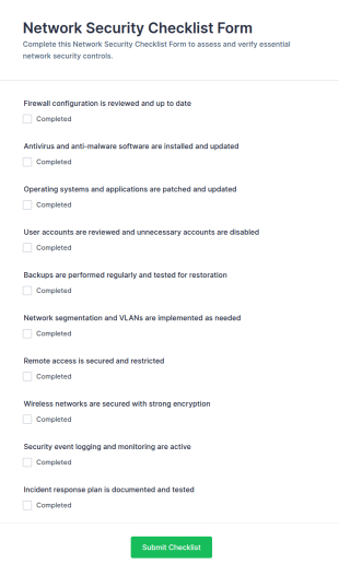 Network Security Checklist Form Template