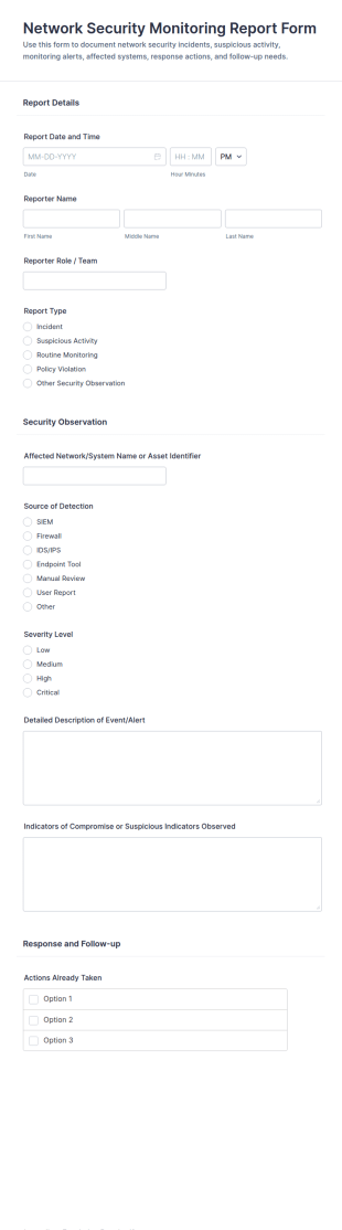 Network Security Monitoring Report Form Template