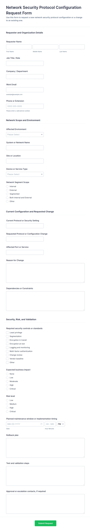 Network Security Protocol Configuration Request Form Template