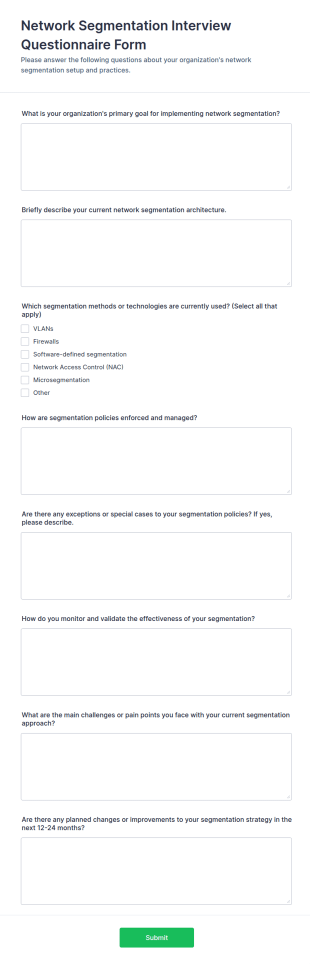 Network Segmentation Interview Questionnaire Form Template