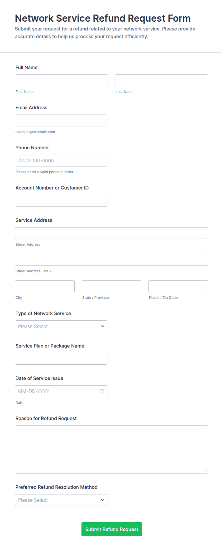 Network Service Refund Request Form Template | Jotform