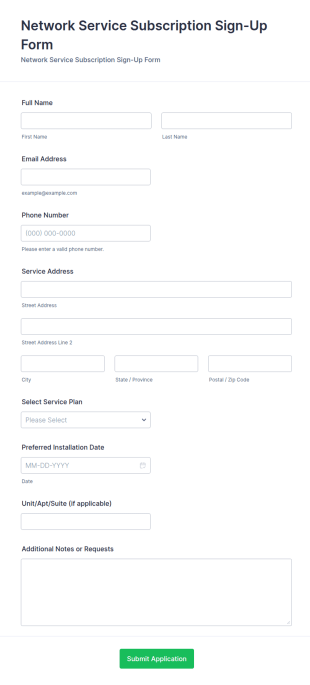 Network Service Subscription Sign Up Form Template