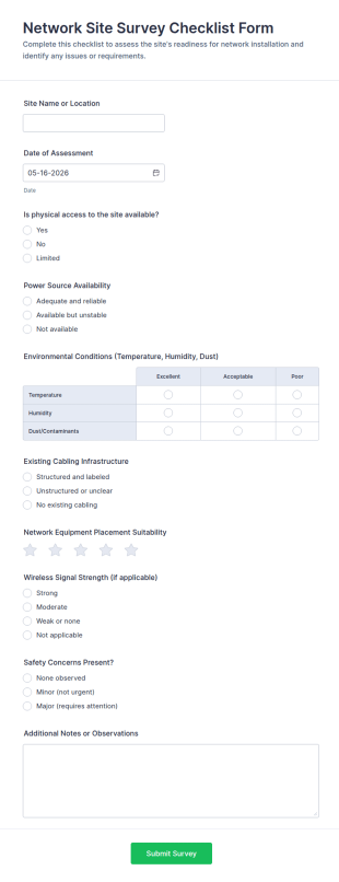 Network Site Survey Checklist Form Template