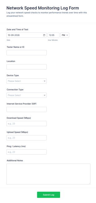 Network Speed Monitoring Log Form Template