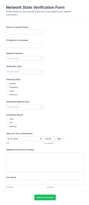 Network State Verification Form Template