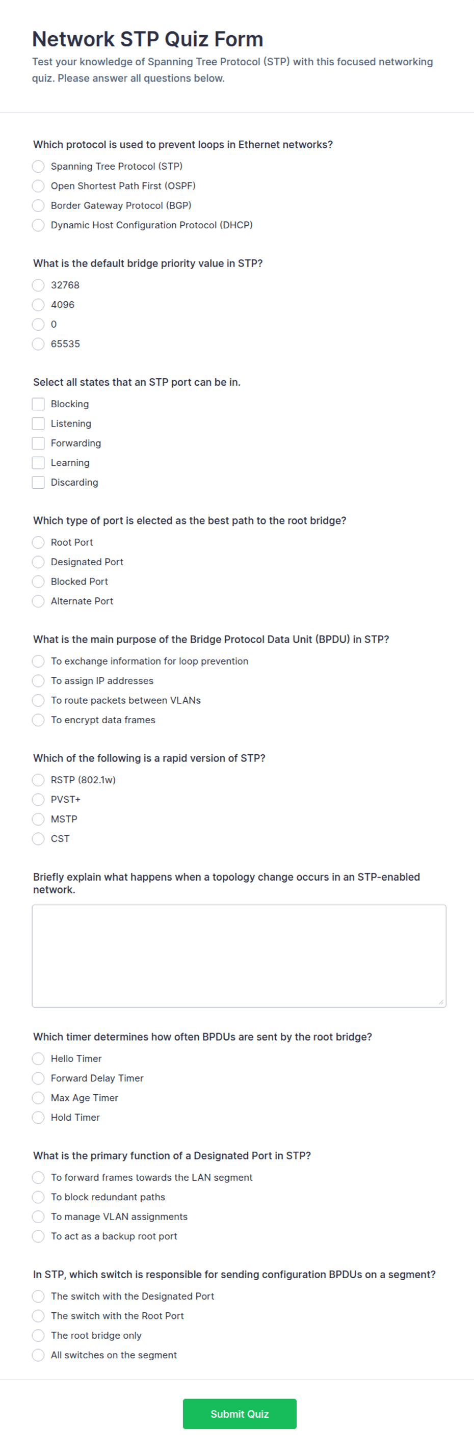 Network STP Quiz Form Template | Jotform