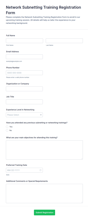 Network Subnetting Training Registration Form Template