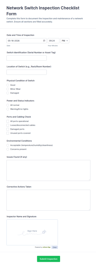 Network Switch Inspection Checklist Form Template