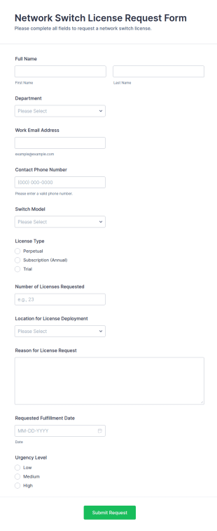 Network Switch License Request Form Template