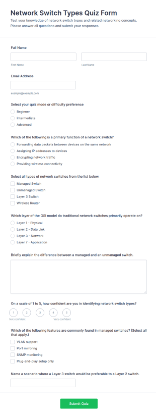 Network Switch Types Quiz Form Template