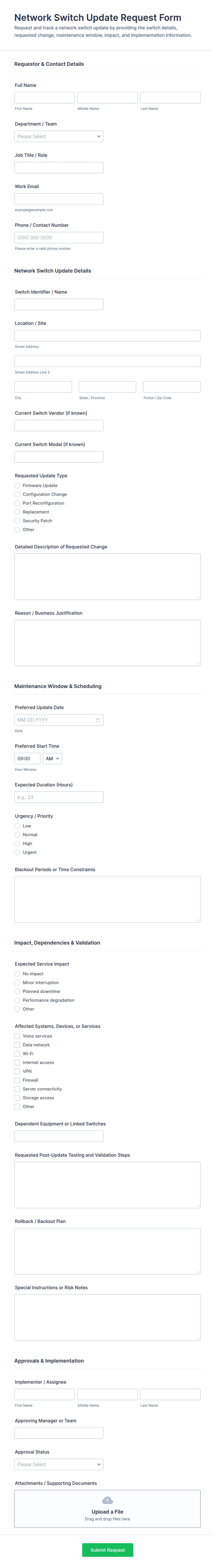 Network Switch Update Request Form Template | Jotform