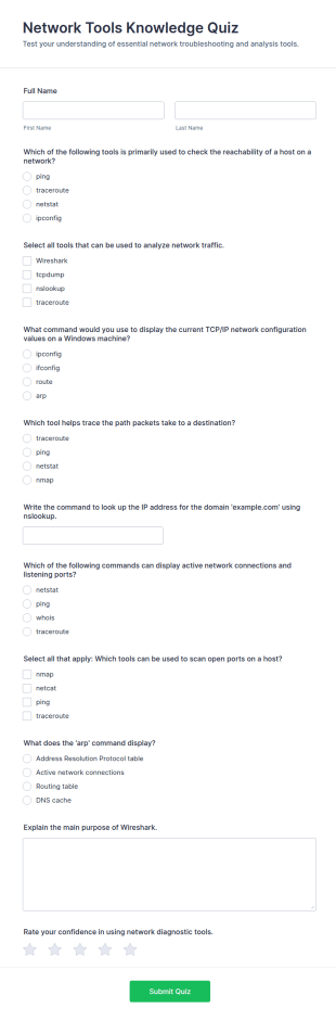 Network Tools Knowledge Quiz Form Template