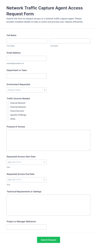 Network Traffic Capture Agent Access Request Form Template