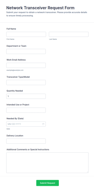 Network Transceiver Request Form Template