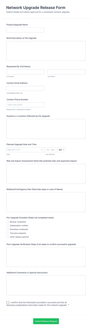 Network Upgrade Release Form Template