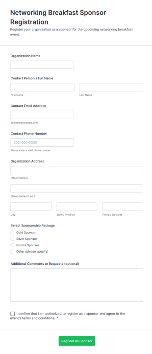 Networking Breakfast Sponsor Registration Form Template