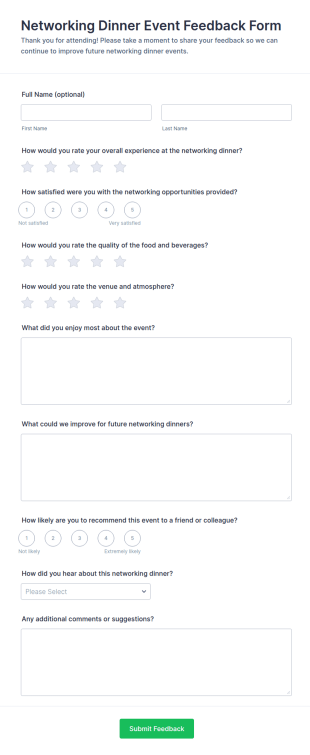 Networking Dinner Event Feedback Form Template