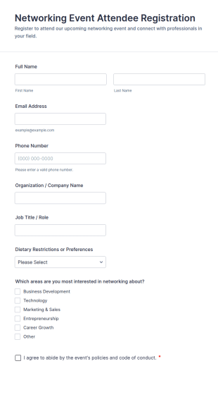 Networking Event Attendee Registration Form Template