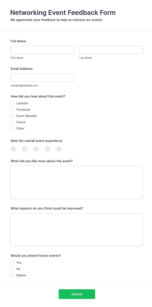 Networking Event Feedback Form Template