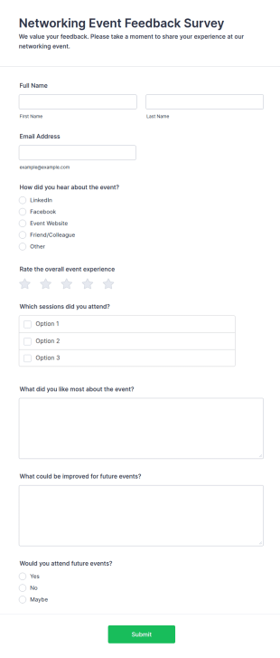Networking Event Feedback Survey Form Template