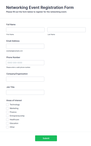 Networking Event Registration Form Template