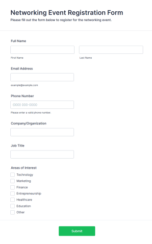 Networking Event Registration Form Form Template