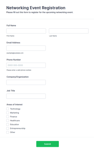 Networking Event Registration Form Template