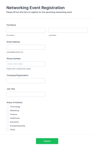 Networking Event Registration Form Template