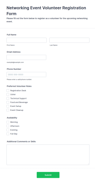 Networking Event Volunteer Registration Form Template