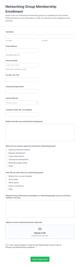 Networking Group Membership Enrollment Form Template