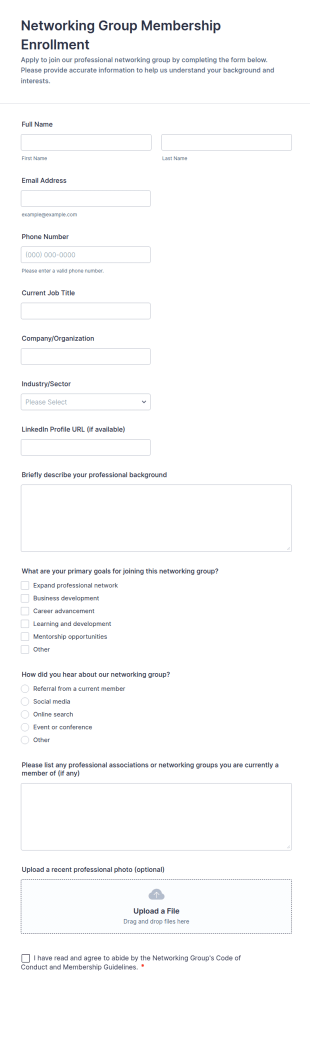 Networking Group Membership Enrollment Form Template