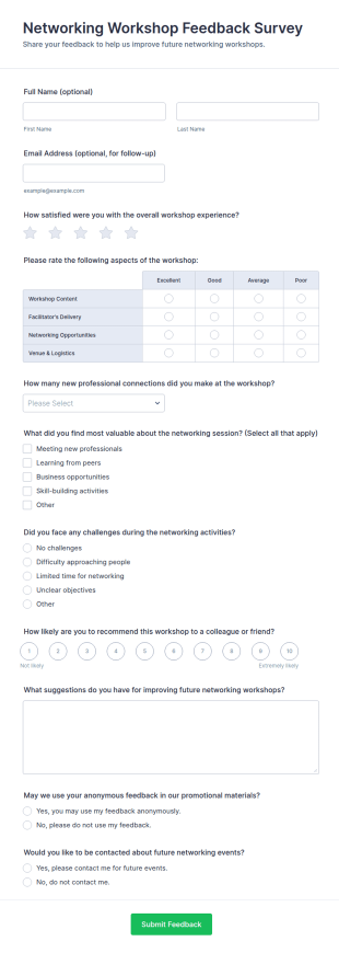 Networking Workshop Feedback Survey Form Template