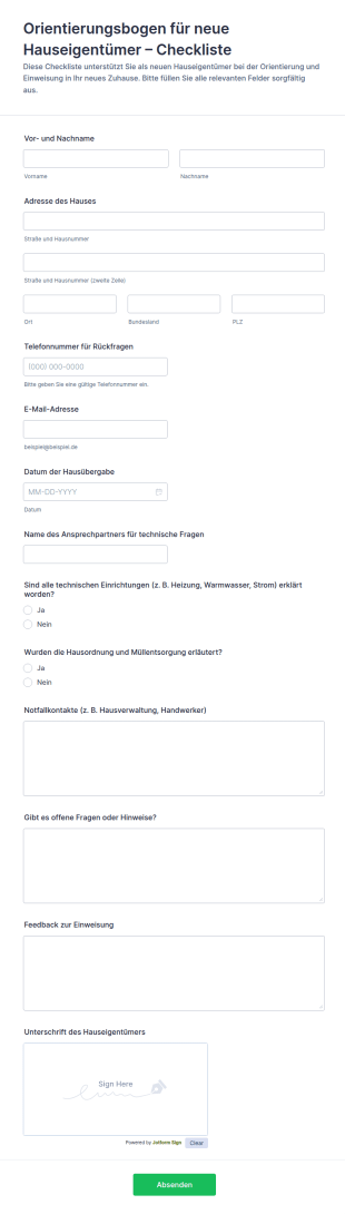 Neubewohner Einführungsformular