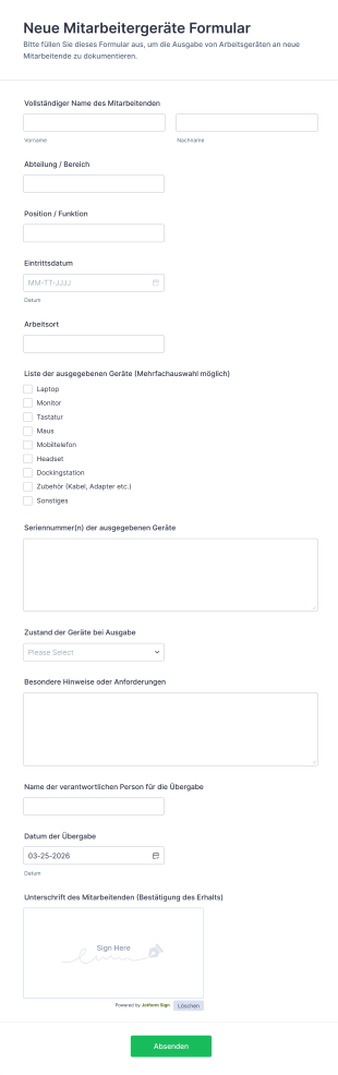 Neue Mitarbeitergeräte Formular