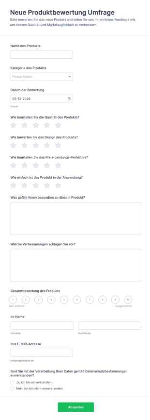 Neue Produktbewertung Umfrage