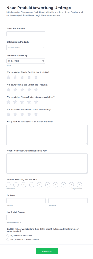 Neue Produktbewertung Umfrage