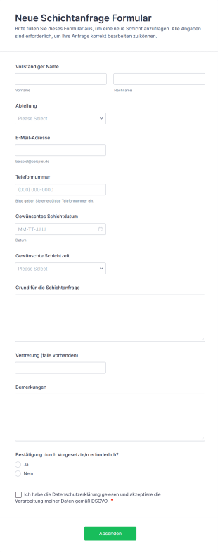 Neue Schichtanfrage Formular