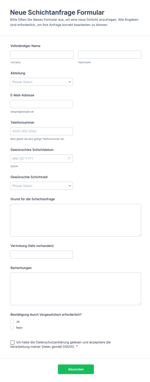 Neue Schichtanfrage Formular