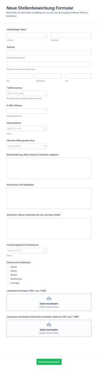 Neue Stellenbewerbung Formular