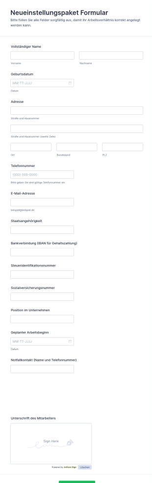 Neueinstellungspaket Formular