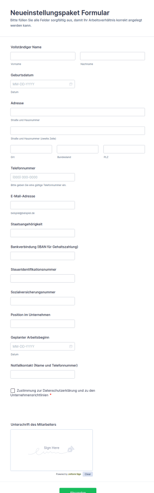 Neueinstellungspaket Formular