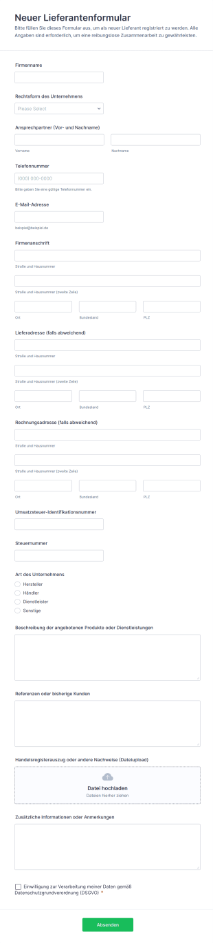 Neuer Lieferantenformular