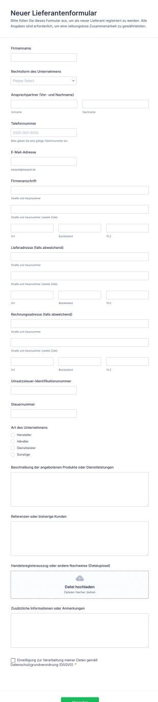 Neuer Lieferantenformular