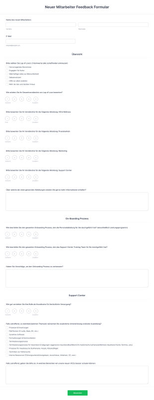 Neuer Mitarbeiter Feedback Formular Form Template