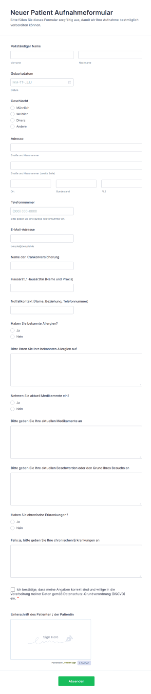 Neuer Patient Aufnahmeformular