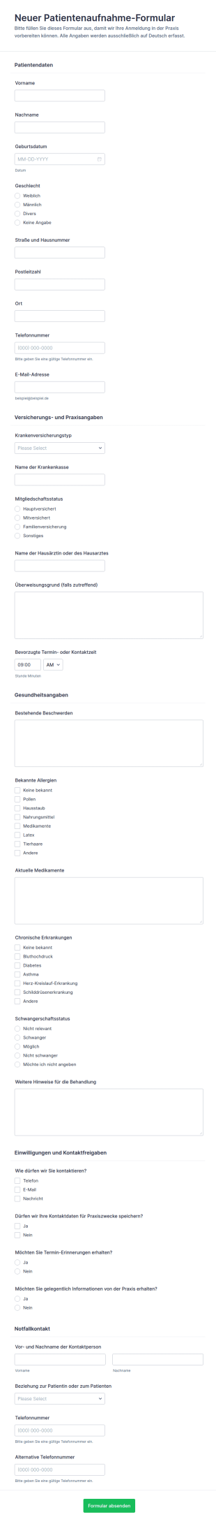 Neuer Patientendatenbogen
