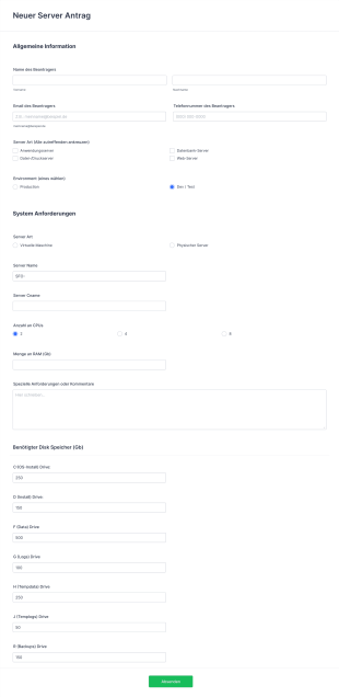 Neuer Server Antragsformular Form Template